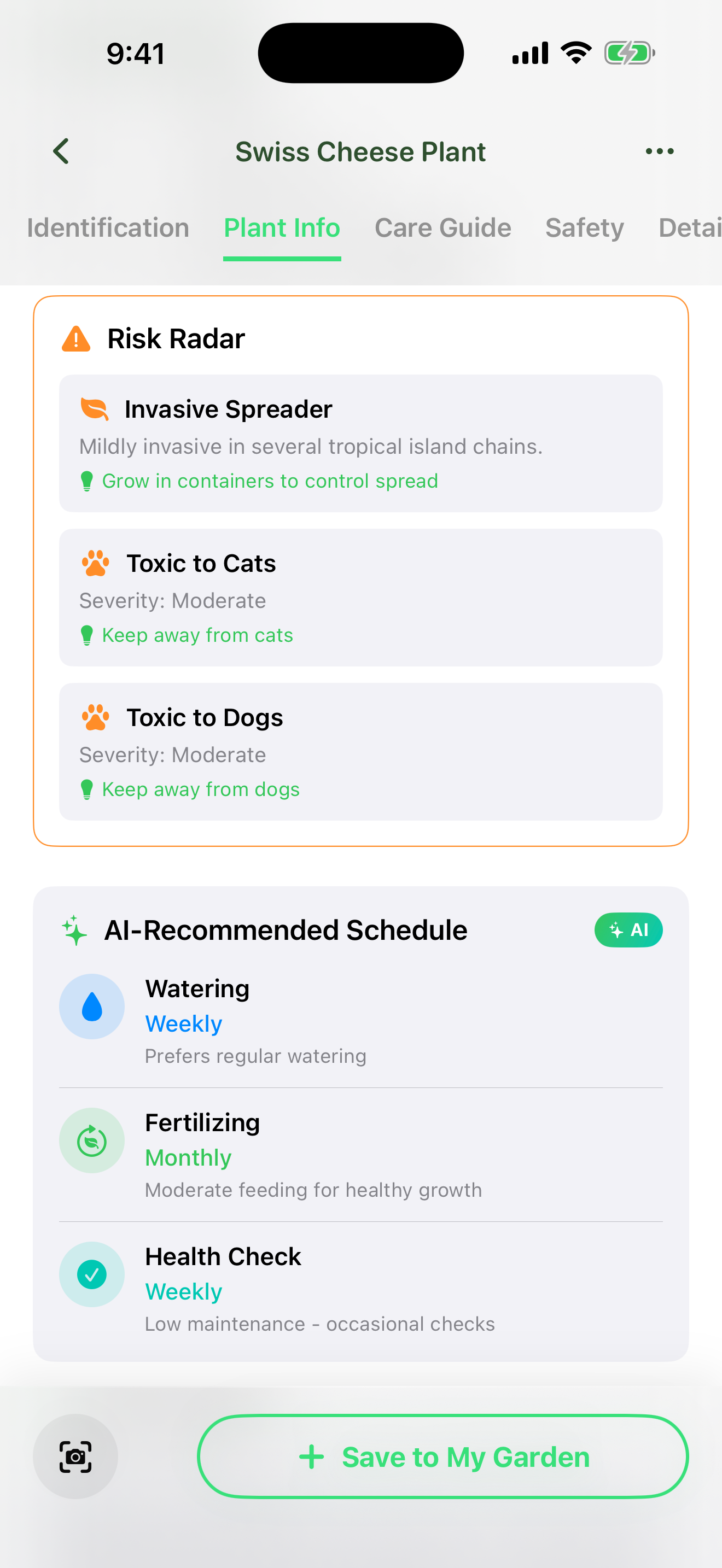 Aroida expert care guide screen